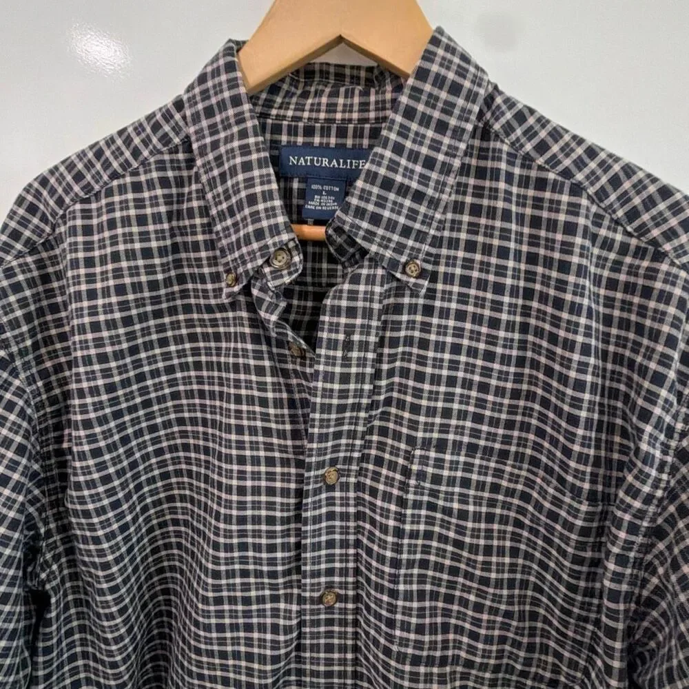 Naturalife‎ Mens Plaid Flannel Shirt Large Cotton